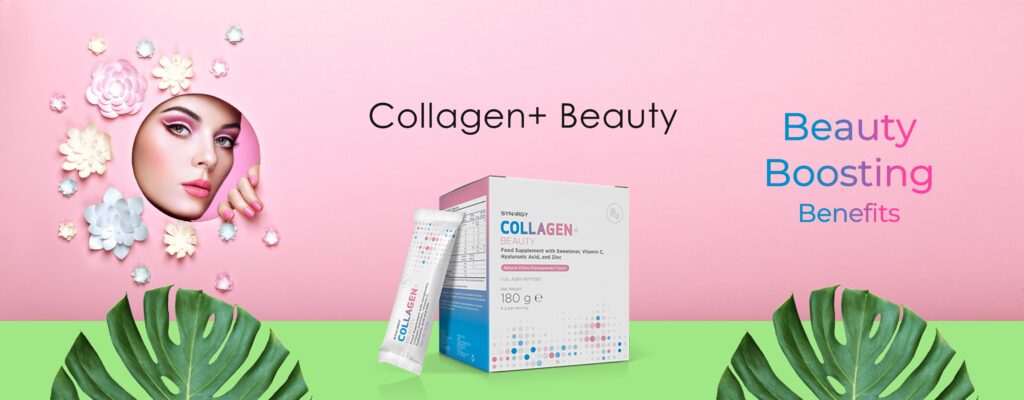 a woman and a box of collagen supplements